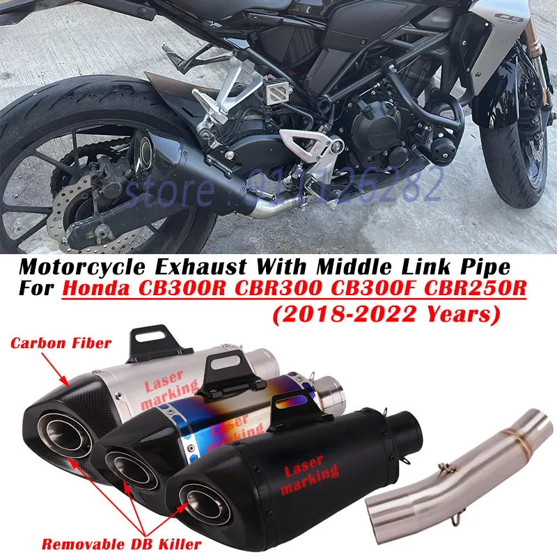 For Honda CB300R CBR300 CB300F CBR250R CB250R 2018 - 2022 Motorcycle Exhaust Escape Modified Carbon Fiber Muffler With Mid Pipe