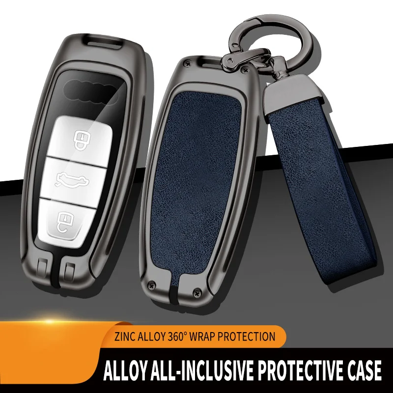 Zinc Alloy And Leather Car Key Case Protective Shell For Audi A3 A4 A5 A7 A6 C8 Q8 Q7 Q5 Q4 Q3 E-tron Car Key Cover Accessories