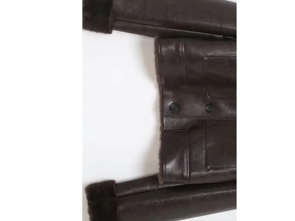 

HH Women's Winter Fashion Reversible Faux Fur Jacket Female High Collar Single Breasted Pocket Decorated Long Sleeve Coat Mujer