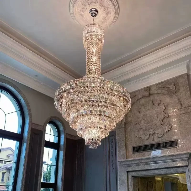 Long Luxury Crystal Chandeliers Lights Fixture American Modern Large Chandelier European Shining Big Hanging Lamp Lustre Lampara