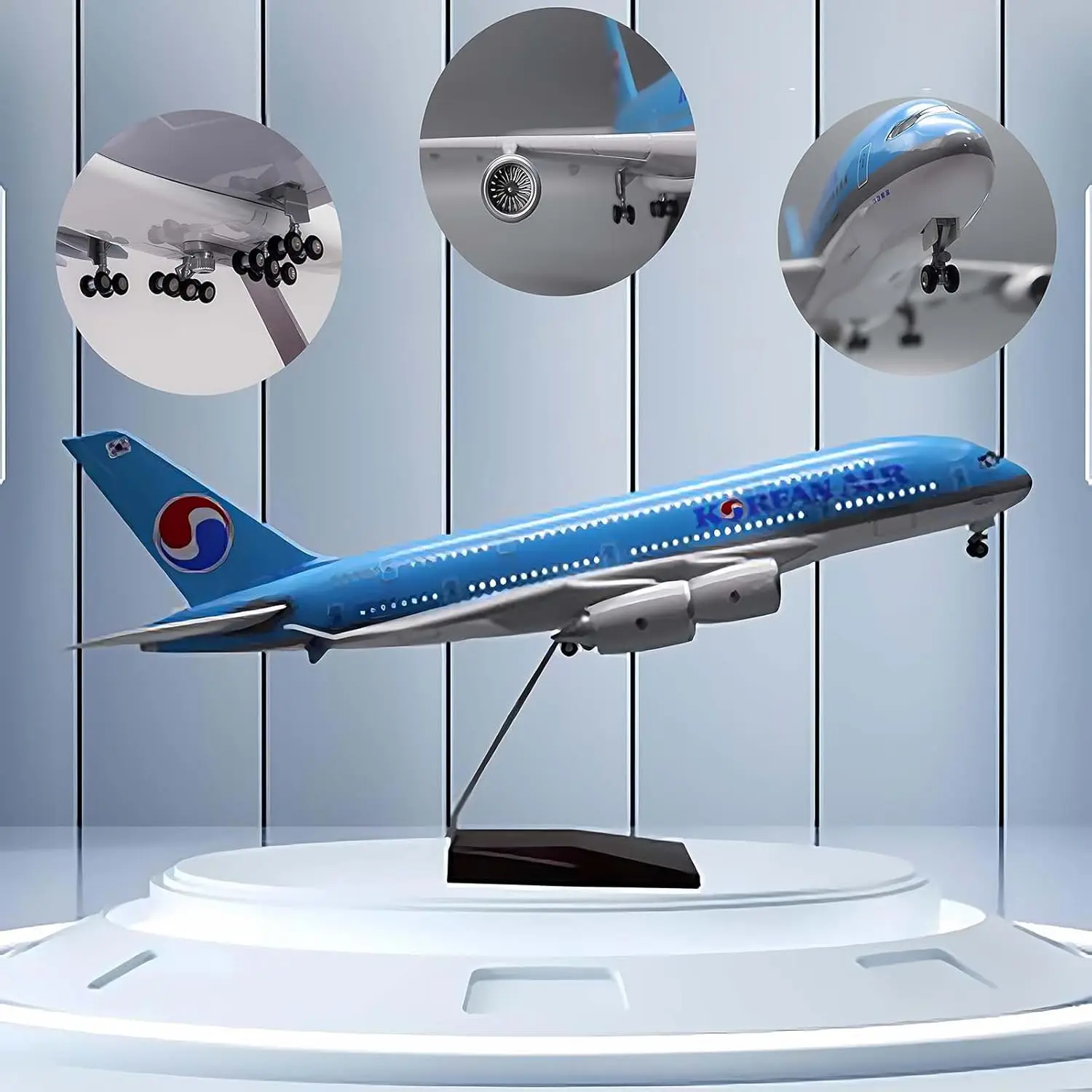 

46cm 1:160 Scale Plane A380 Korean Air Model Kit Airplane Toy Resin Diecast Aircraft With Lights For Aviation Collection Gift