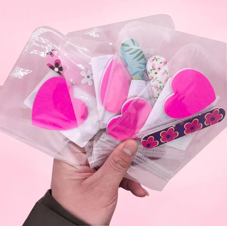 

20 Sets Disposable Manicure Tools Color Mini Nail File Buffer Block Double-end Cuticle Stick For Salon Home Individually Package