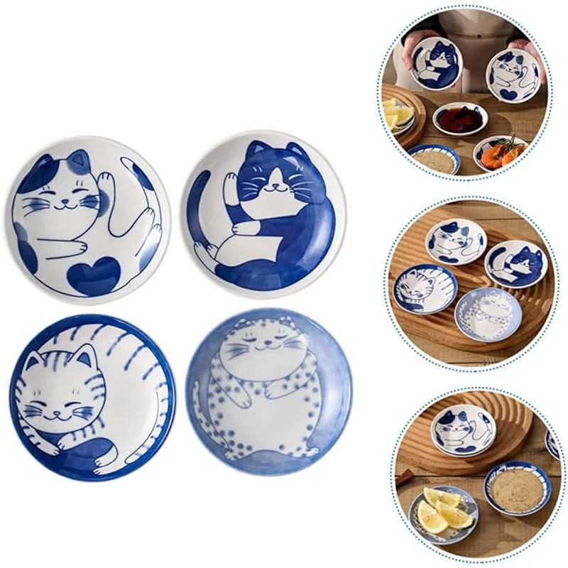 1/4 قطعة الحلوى السيراميك الحلوى المخللات أدوات المائدة اليابانية لطيف الإبداعية الكرتون محظوظ القط نمط التوابل الفاكهة طبق سوشي #1