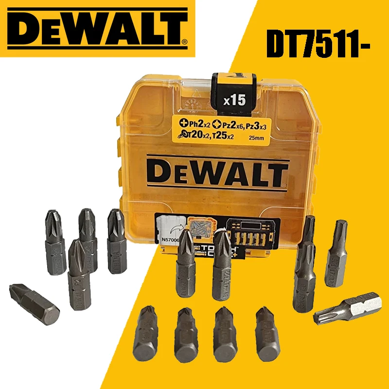 DEWALT PH2 PZ2 PZ3 T20 T25 Bits 15Pcs Set 25mm Electric Screwdriver Bit With Stoarge Tough Case Parts Tools