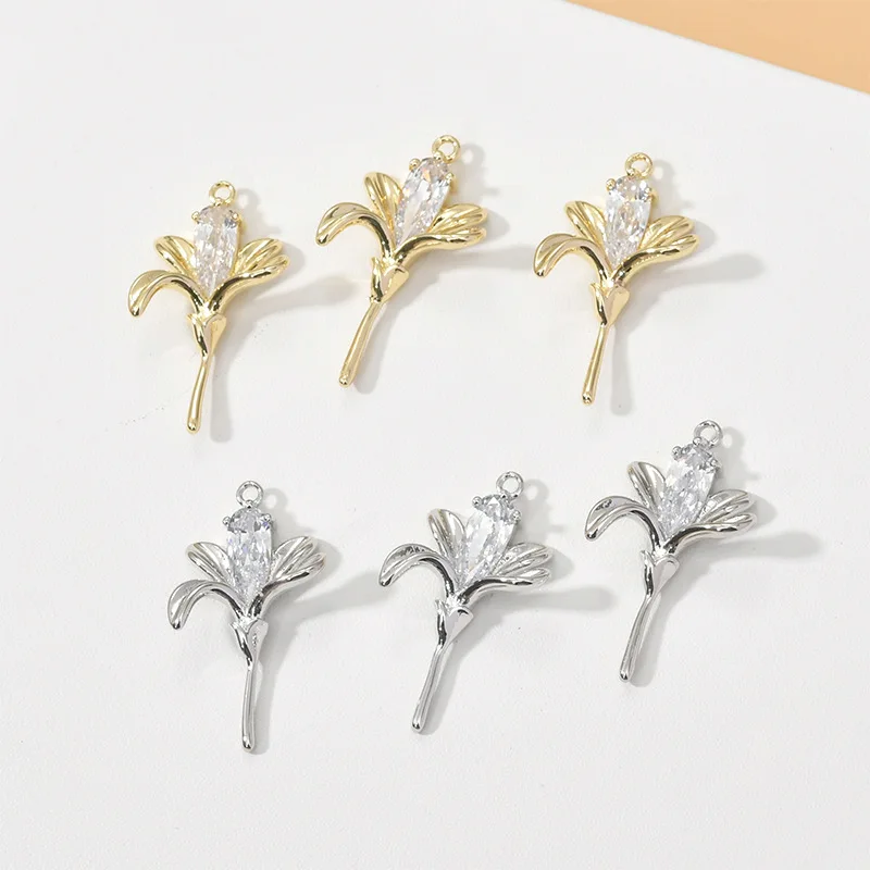 Copper-plated 14k Gold Color Zircon Small Flower Pendant DIY Bracelet Necklace Ear Jewelry Pendant Accessories Material