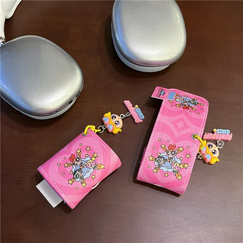 Powerpuff Girls Phone Earphone Case for AirPods 1 2 3 Pro Pro2 Wireless Bluetooth headphone Magnetic Pink Leather Cover