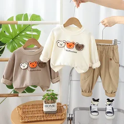 MILANCEL Autumn Kids Clothes Set Children Cute Bear Waffle Hoodie + Solid Color Casual Pants Boys Thin Style Outfit 2PCS