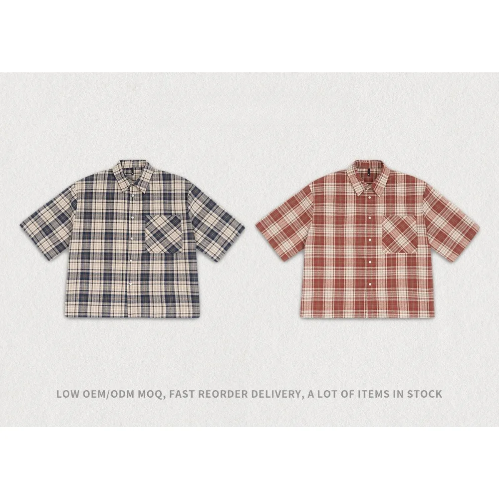 قميص تيسكو رجالي منقوش بأكمام قصيرة باللون الأحمر والبني - قميص فضفاض، كاجوال للارتداء اليومي للرجال #5