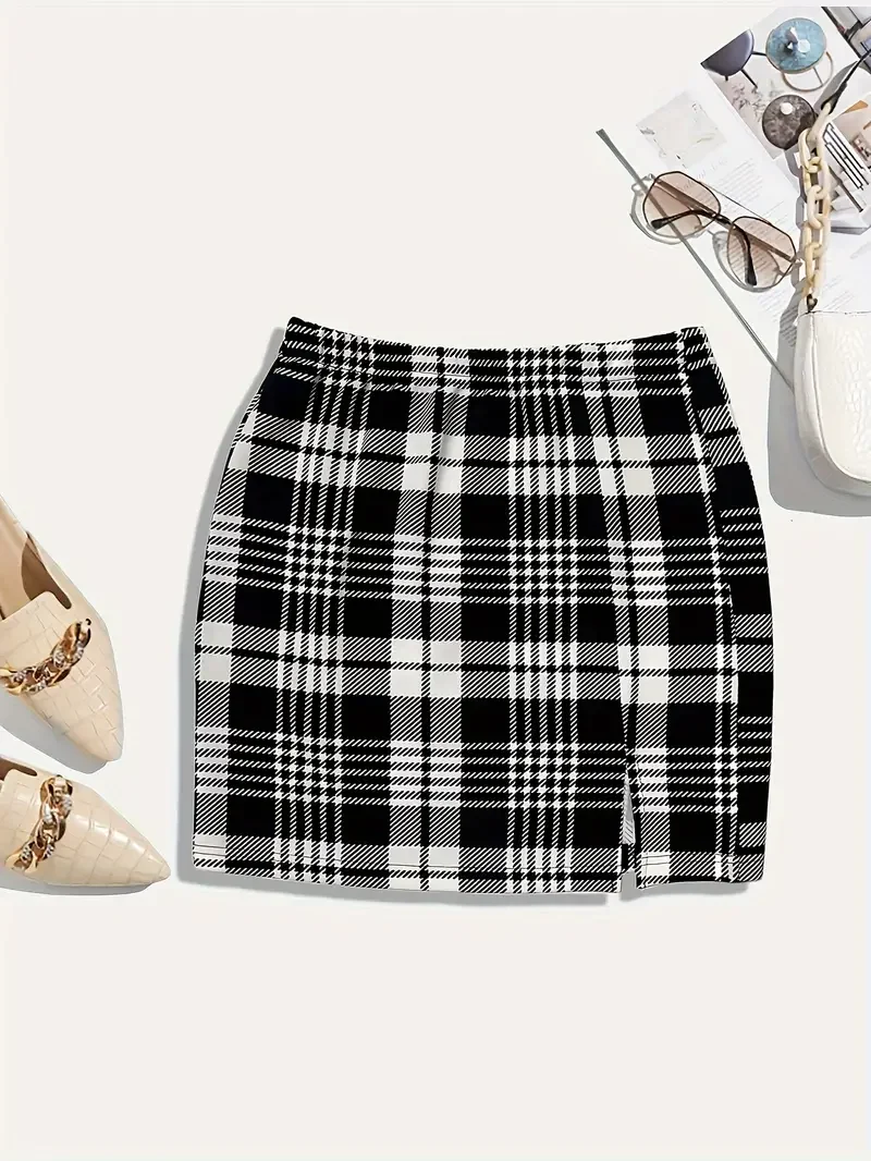 Elegant Two-piece Set Crisscross Back Bandana Hem Cami Top & Plaid Mini Skirt Outfits Women\'s Clothing