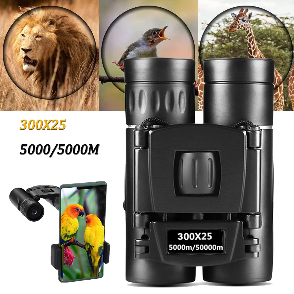 

300X25 Portable Mini Powerful Long Range Binoculars HD 5000M Compact Binoculars Gifts Children's Telescope Camping Equipment