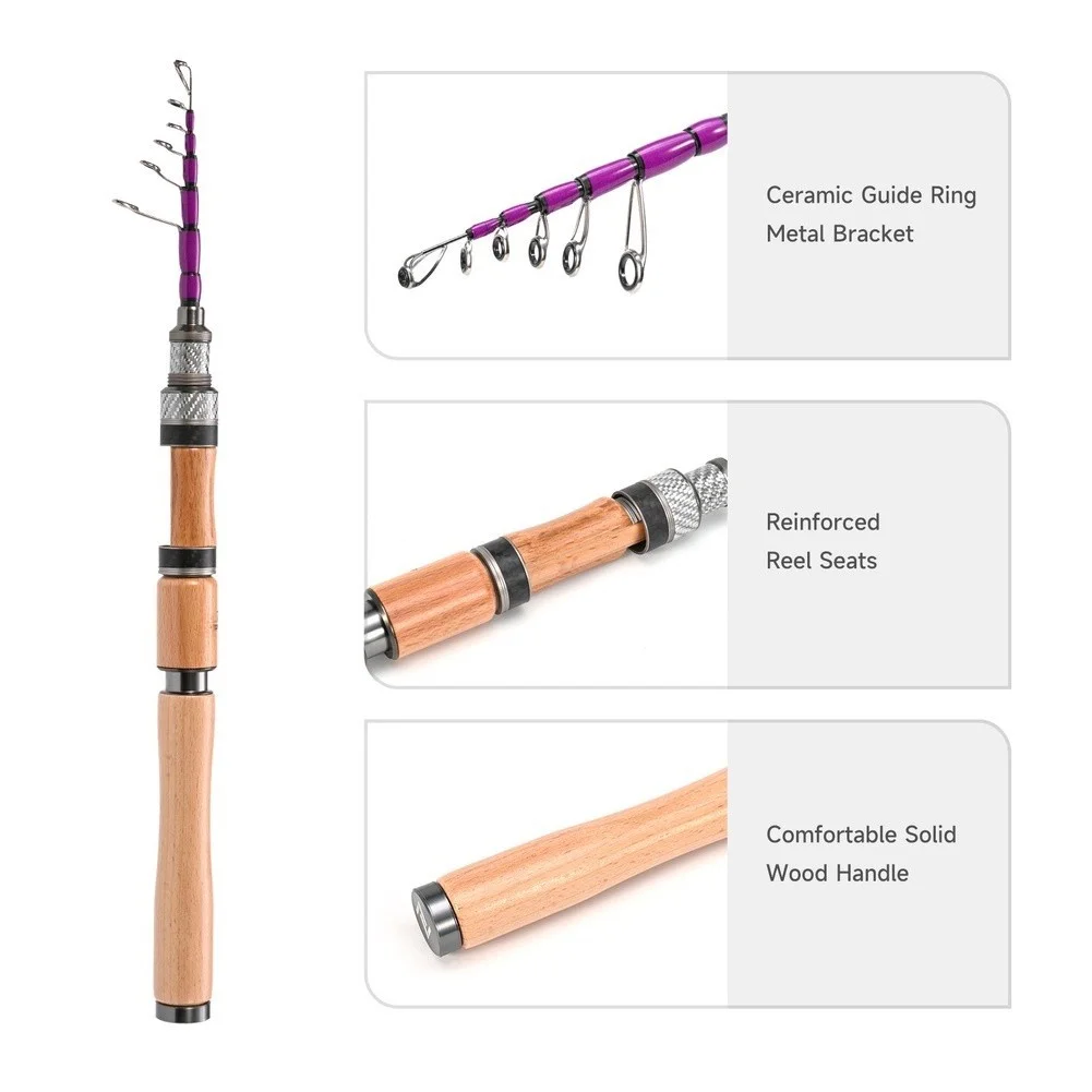 For BFS Rod 1.8M L Power Carbon Fiber with Titanium Tip Natural Wood Handle Smooth Guides 128g 180cm Total Length