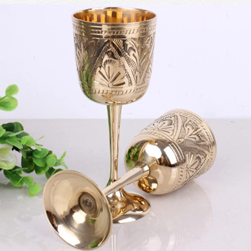 1Pcs 80/180ml/200ml Pure Brass Wine Glass Classical Wine Cup Handmade Small Goblet Home Bar Party Copper Wine Glass Mug