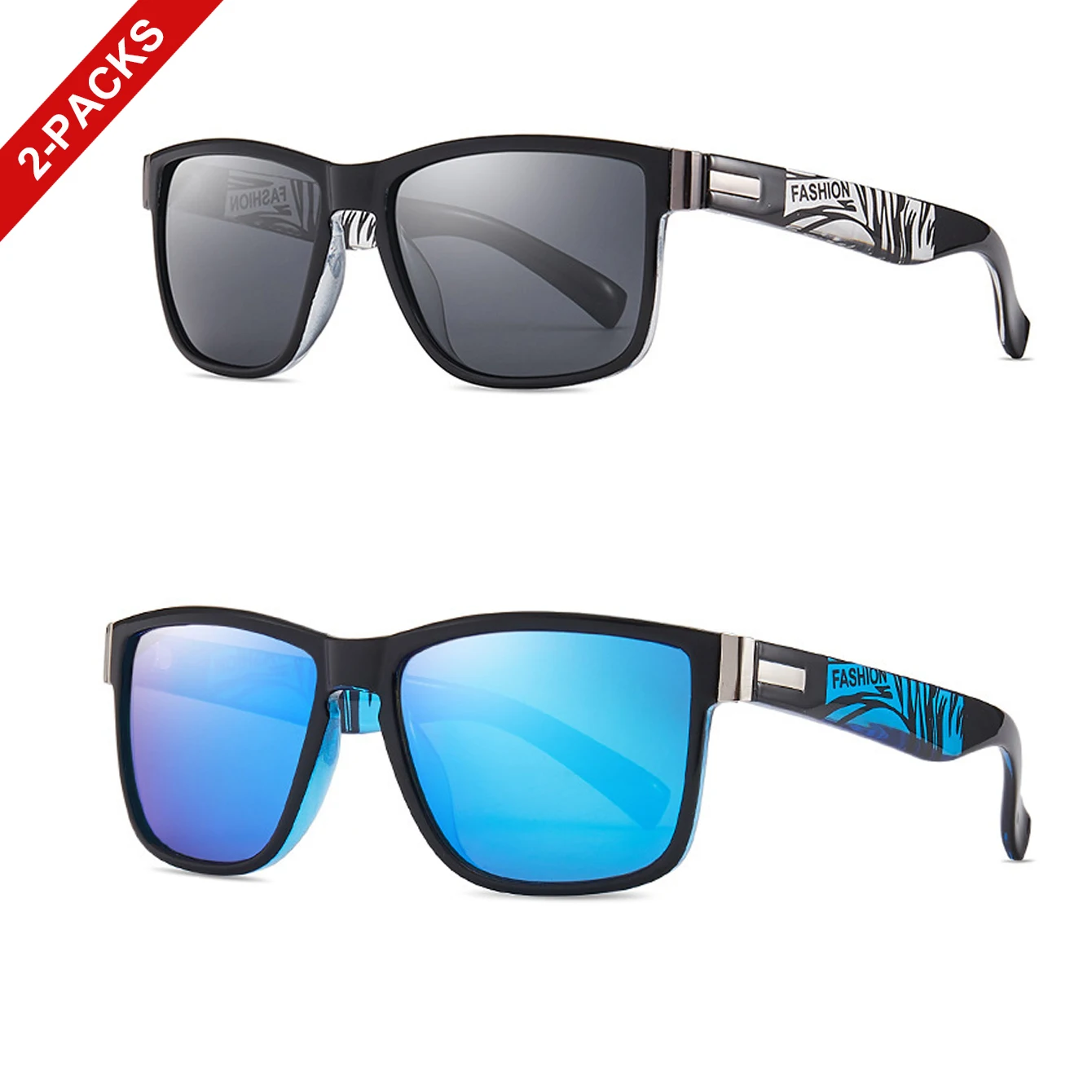 2er-Pack klassische Herren- und Damen-Sonnenbrillen, Outdoor-Sport, Radfahren, Angeln, Wandern, Golf, quadratische Brillen mit UV-Schutz