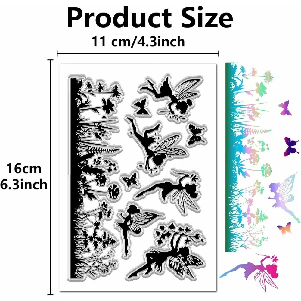 Fairy Stamps Clear Silicone Stamp Elves Angel Grass Dandelion Weed Plant Butterfly Halloween Reusable Rubber Stamp