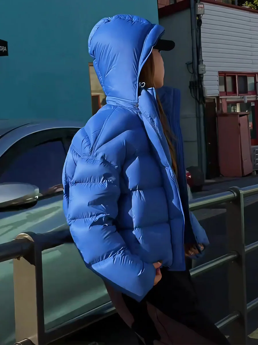 

Faionable ort Blue Puffer down Jaet Women's Winter New Sle White Du Feather Hooded Bread Coat Warm Outerwear