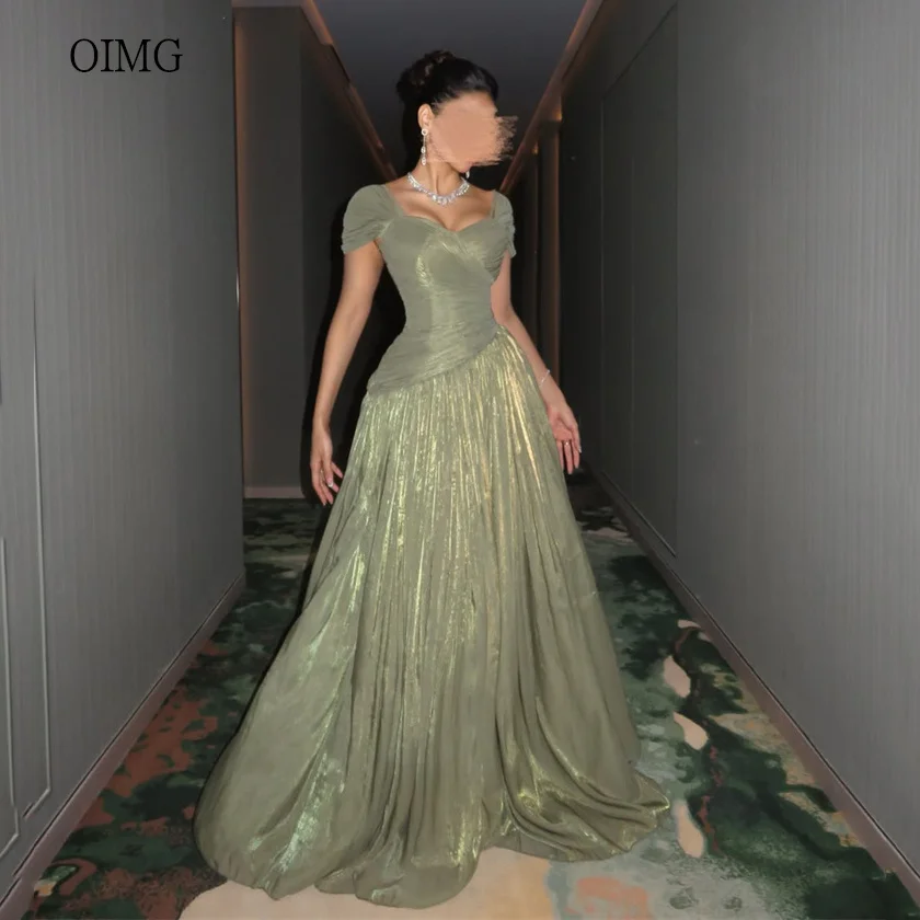 OIMG Dreamy Green A-Linie-Abschlussballkleider, herzförmiger Ausschnitt, plissiertes Partykleid, bodenlanges Abendkleid, Vestidos de Gala, maßgeschneidert