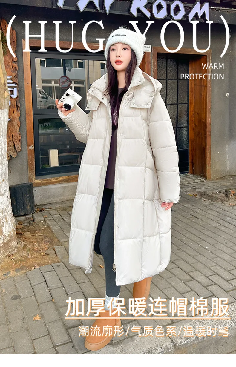 Winter Warmth Women's Mid-Length Down Cotton Jacket Over-the-Knee Parkas New Loose Quilted Coat Thickened Outerwear Trendy Tops