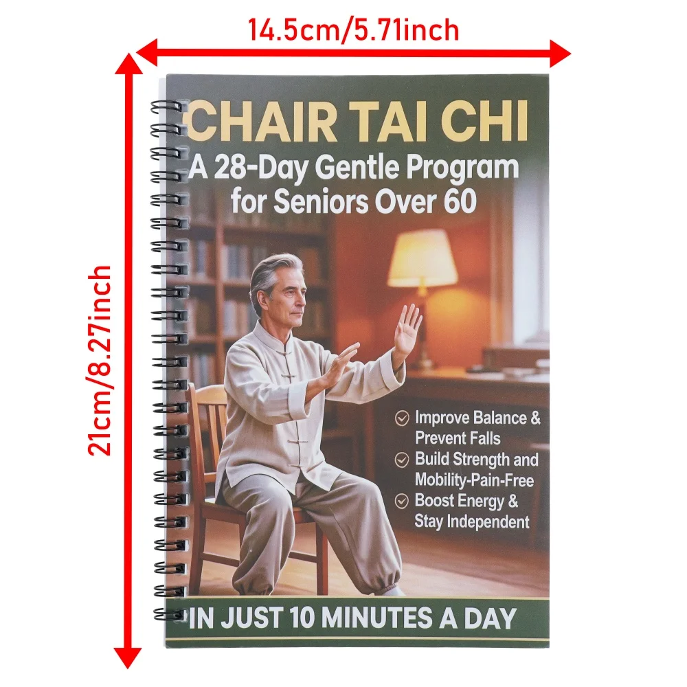 Spiral Bound Chair Tai Chi Manual for Seniors and Beginners, Progressive Gentle Daily Exercises with Step-by-Step Tutorials