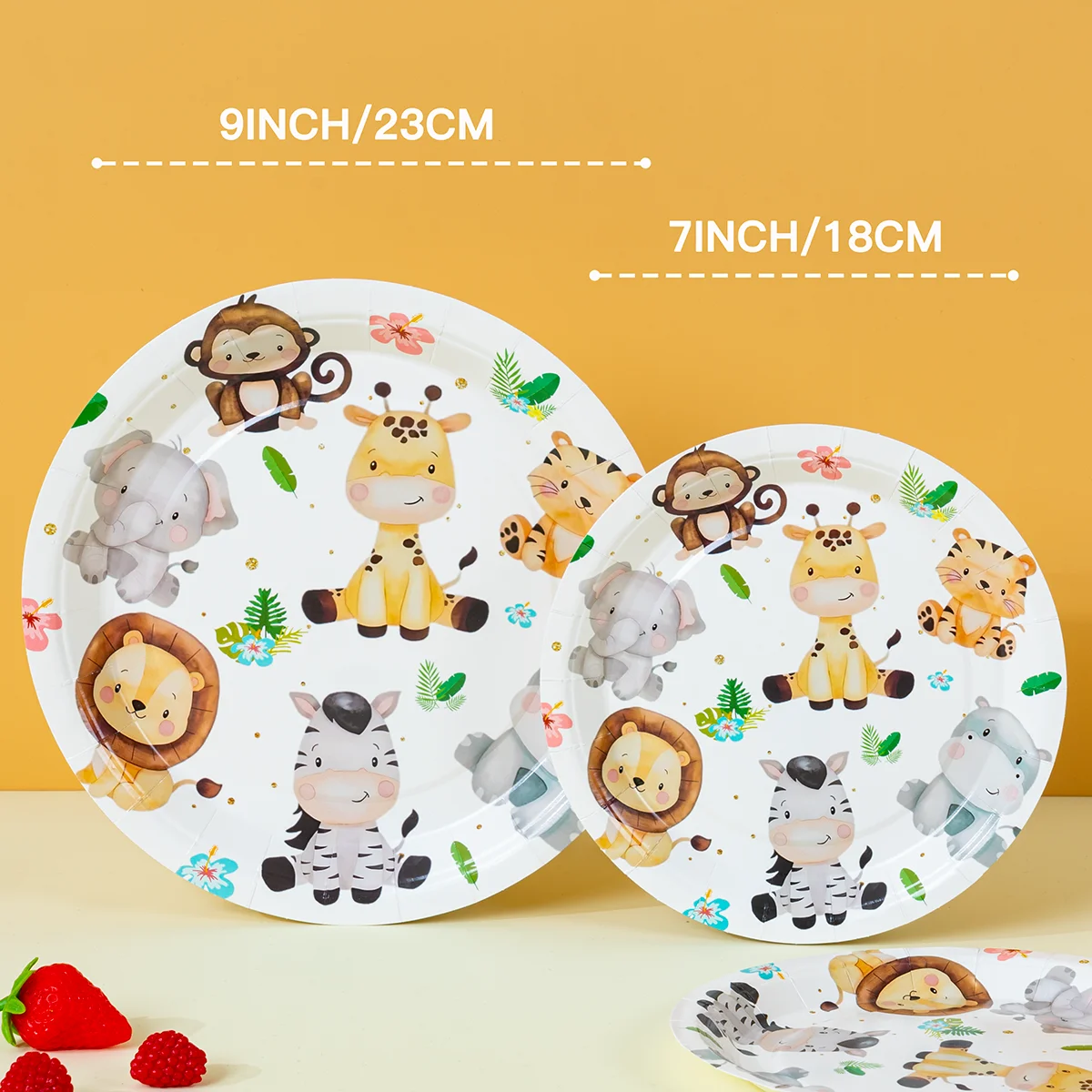 Jungle Safari Animal Disposable Paper Plates for Kids Wild One Birthday & Baby Shower Party Supplies