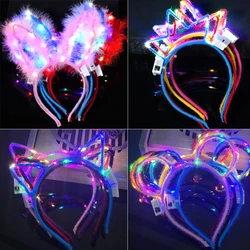 10/20/30szt Dziewczyna Kobiety Led Glow Cat Bunny Ear Hairband Light Up Flash Headband Glow In the Dark Birthday Wedding Party Supply