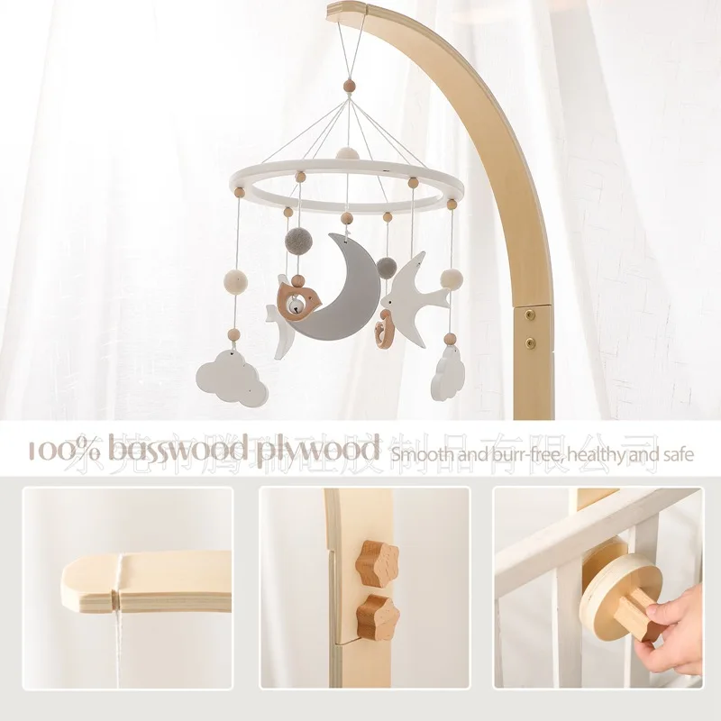 Nordic curvo berço do bebê suporte móvel com pássaro branco pendurado móvel interativo calmante vento carrilhão brinquedo recém-nascido berçário