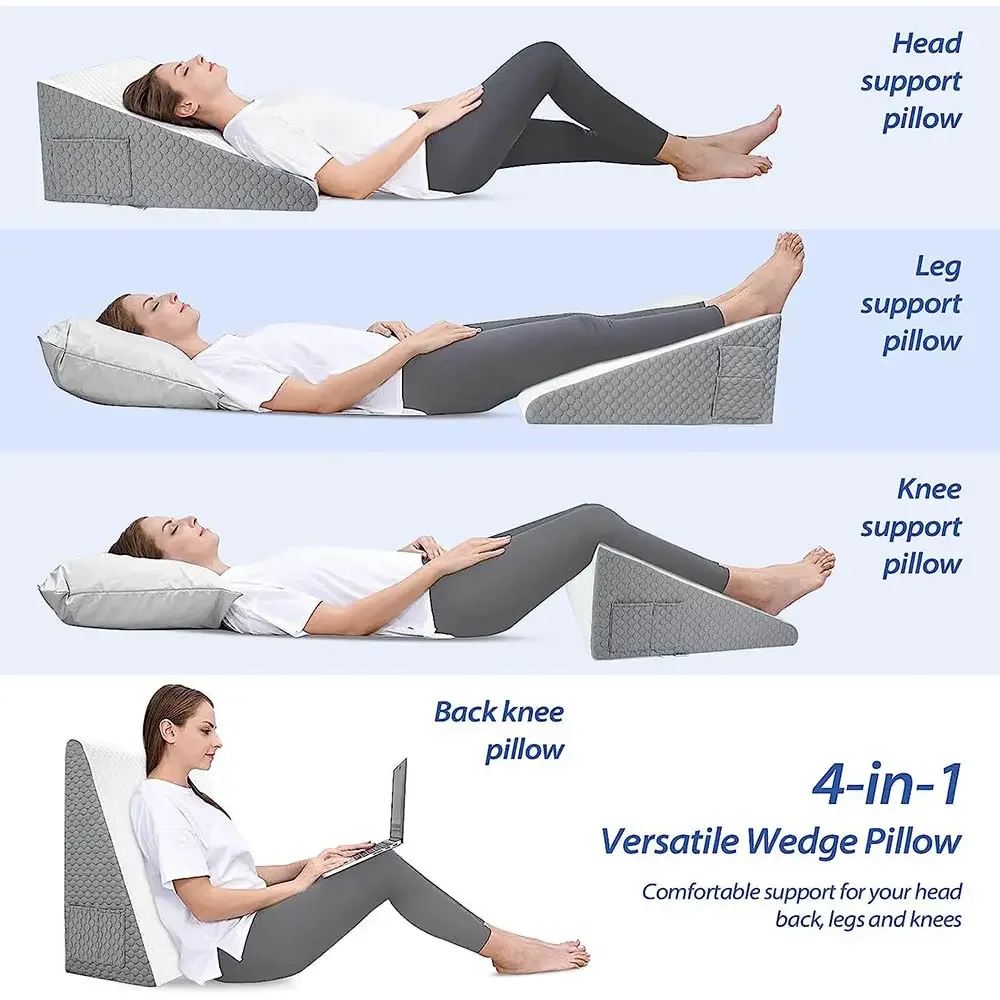 Cuscino triangolare con cuscino a cuneo per letto superiore in memory foam per aiutare con il riflusso acido e i Gerd