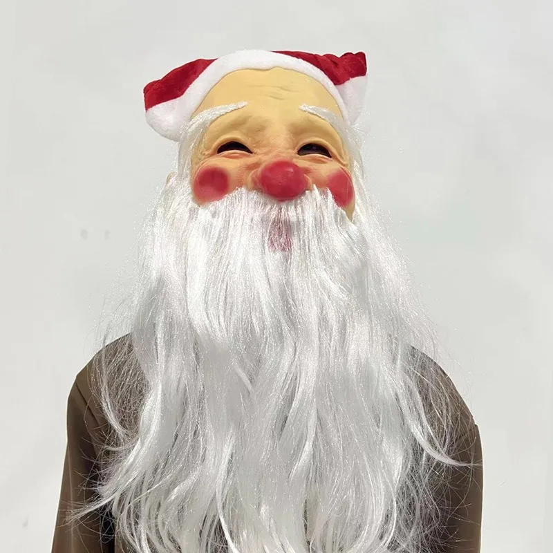 

Funny Santa Masque Christmas Party Accessory Santa Claus Christmas Hat Cosplay Mask Head Over Christmas Beard Grandpa Props