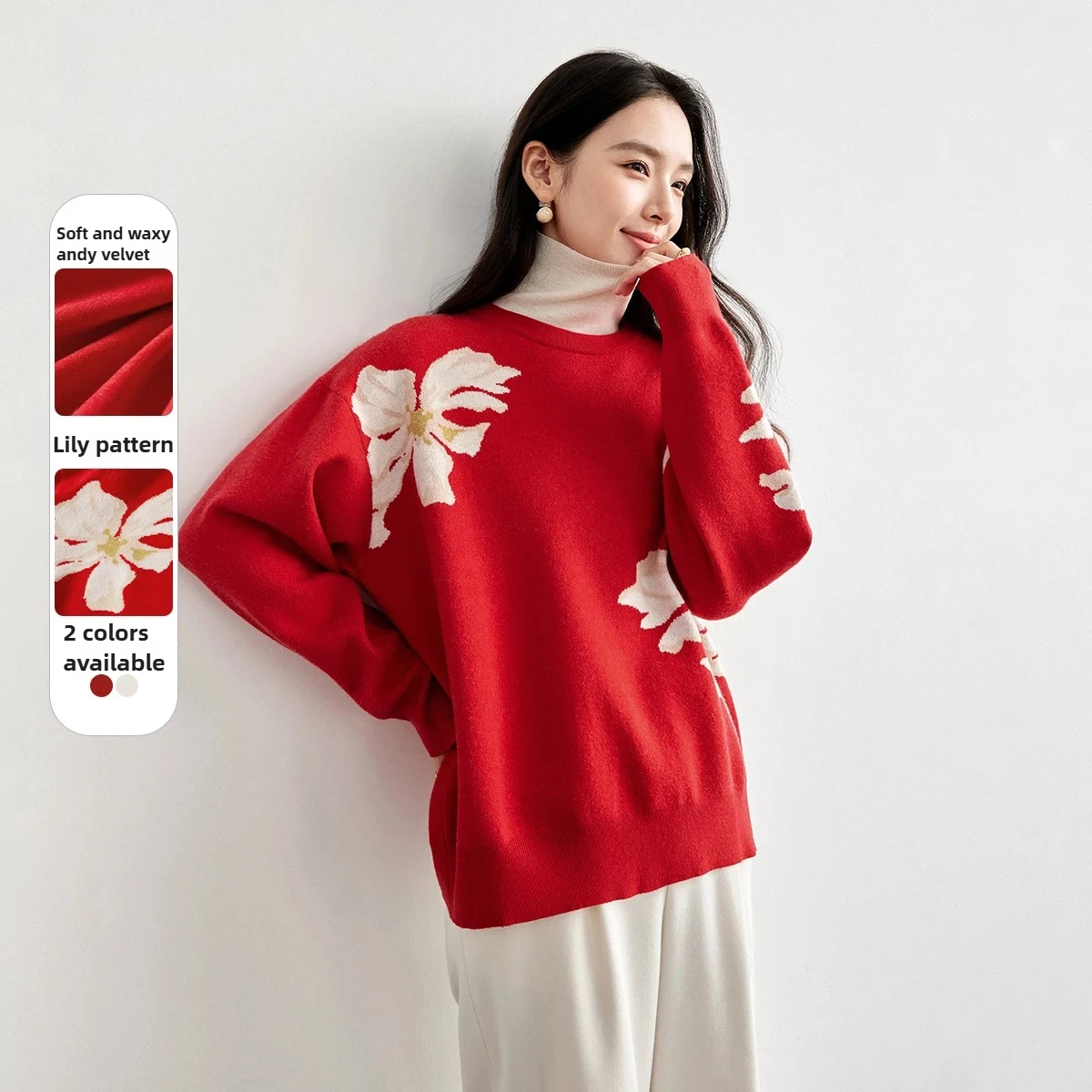 

SENTUBILA темпераментные вязаные свитера женские, осень 2022, жаккардовые пуловеры с цветочным принтом, свободная посадка, элегантная женская одежда W51E58092