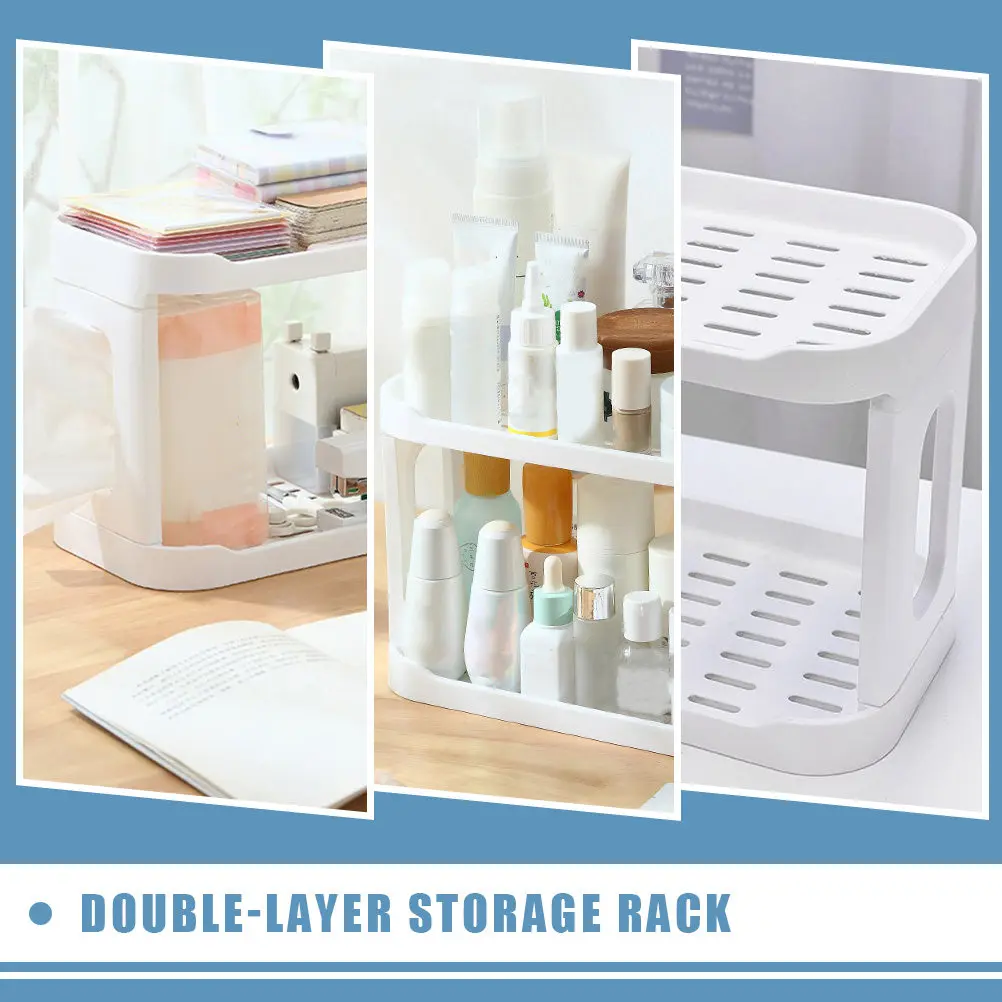 Two Tier Desktop Storage Rack Skin Care Product Organizer Multi Functional Makeup Holder for Bedroom Office Dormitory
