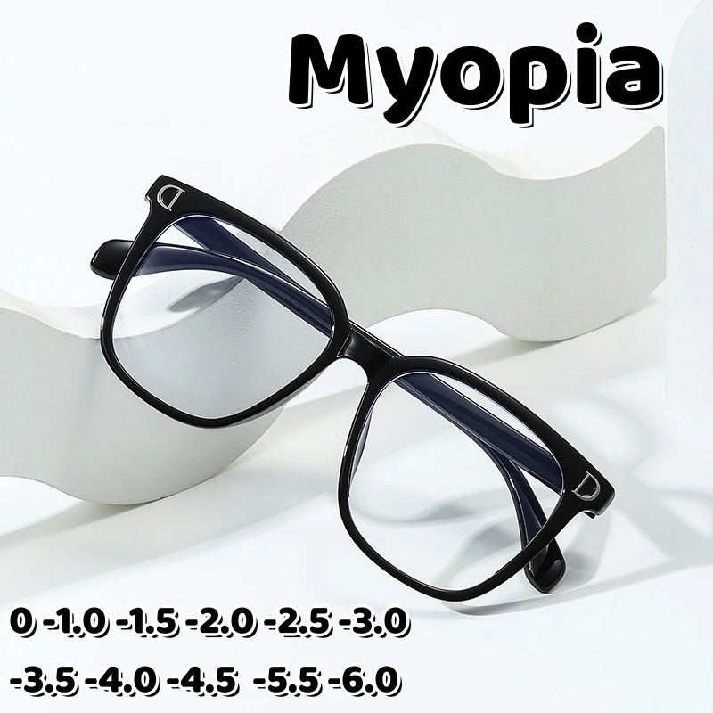 

2023 New Anti-Blue Light Women Myopia Glasses Metal Hinge Large Frame Eyeglasses Computer Diopter Near Sight Glasses