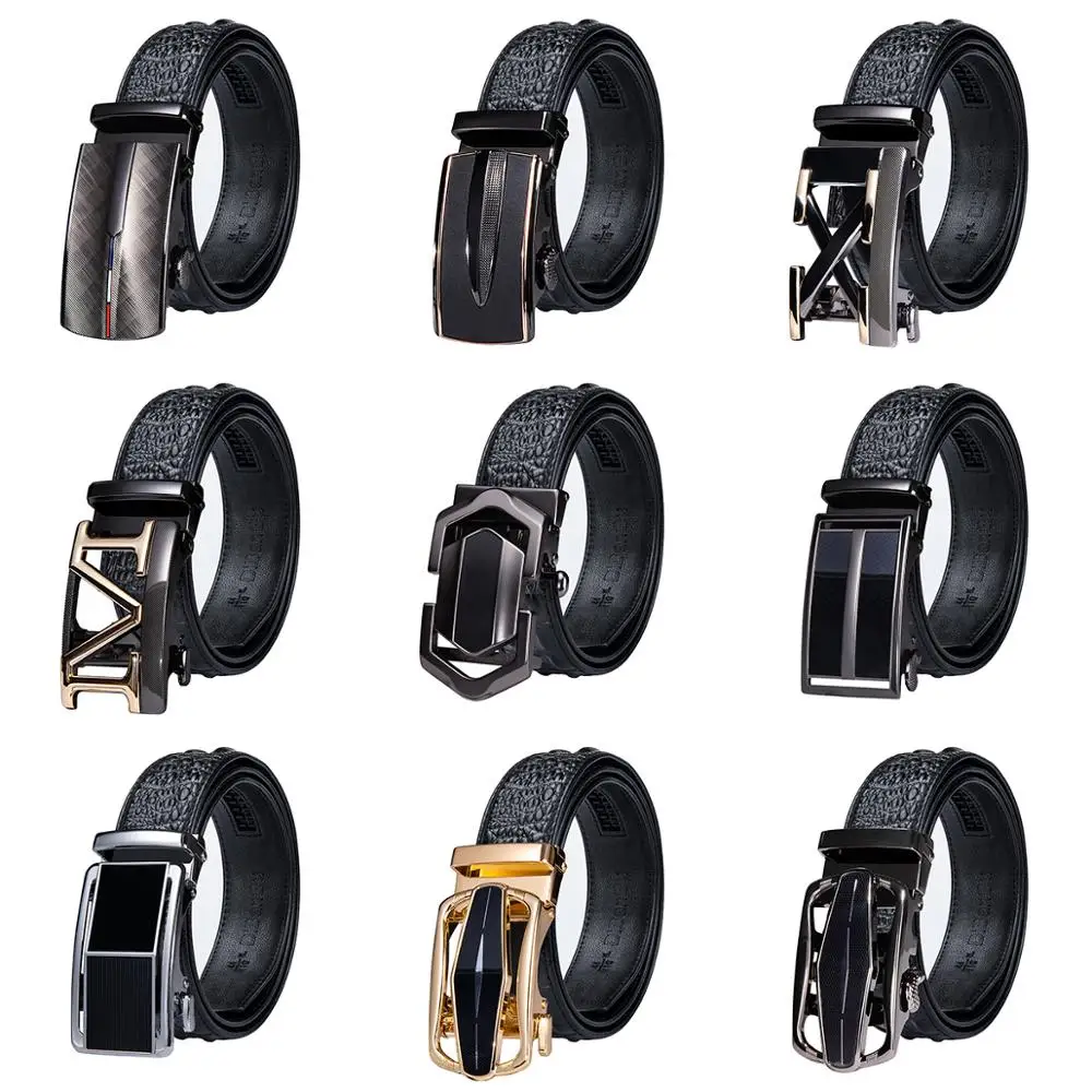 Hi-Tie – ceinture en cuir véritable de Crocodile, accessoire de luxe de styliste, boucle automatique dorée, noire