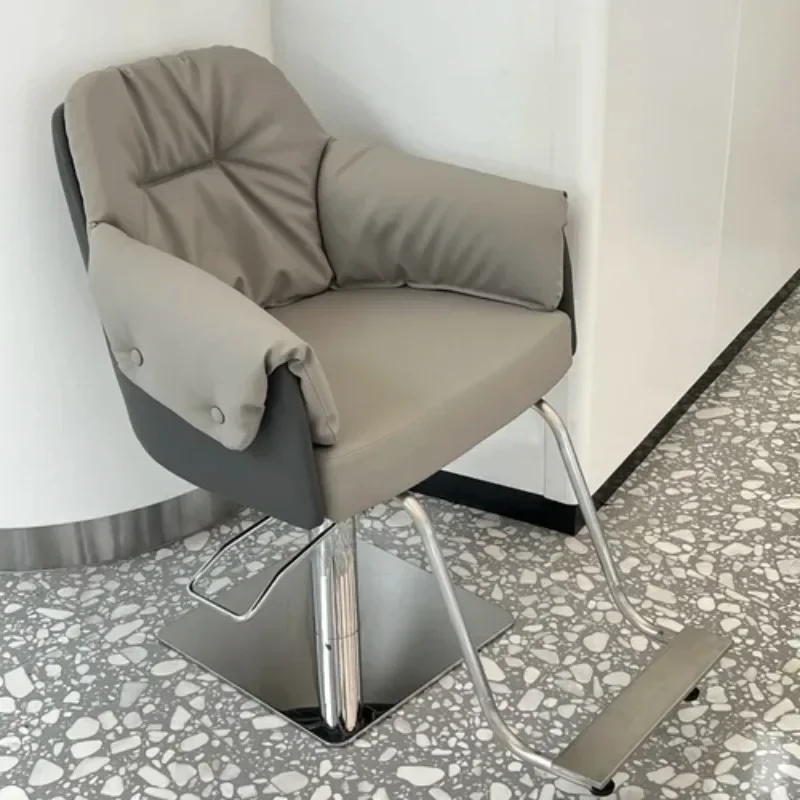 

Salon Gray Beauty Barber Chair Luxury Personalized Cushion Chair Designed Classic Leg Rest Minimalist Swivel A