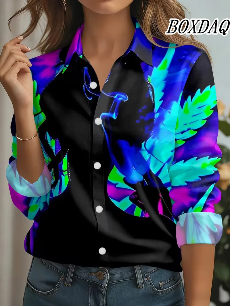 Spring Autumn Women Blouses Fashion 3D Gradient Pattern Printing Shirt Elegant Casual Everyday Blouse Ladies Office Loose Shirts
