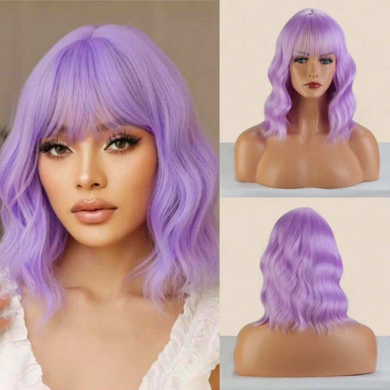 ヨーロッパとアメリカのファッショナブルな水波状ショートカーリーヘア、女性用コスプレカラー、ウィッグ、ヘアピース