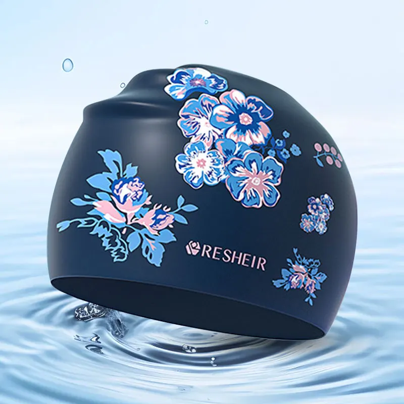 Bonnet de bain en Silicone imprimé floral pour femmes, imperméable, confortable, pour cheveux longs, accessoires de natation pour adultes