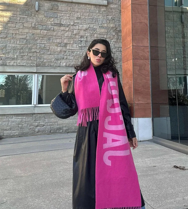 وشاح من الصوف الجاكار للجنسين بنمط حروف ملفوف من الكشمير ملمس ناعم لأزياء الخريف والشتاء #4