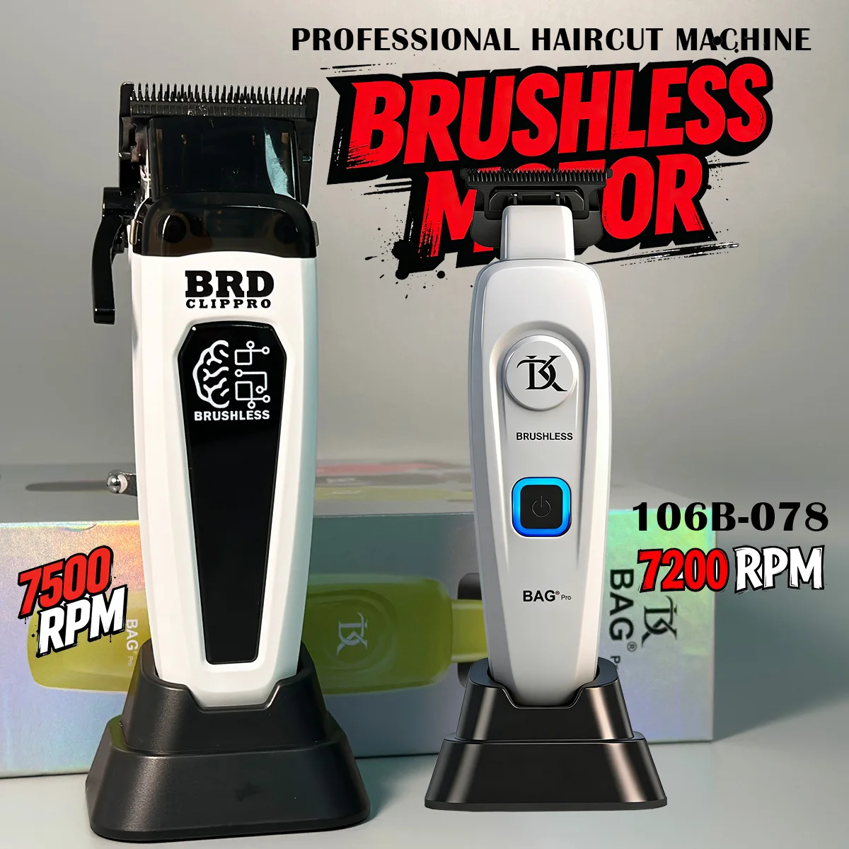 

Набор профессиональных машинок для стрижки волос BRDCLIPPRO Brushless, белый цвет, металлический триммер для мужчин, для парикмахерских и салонов.