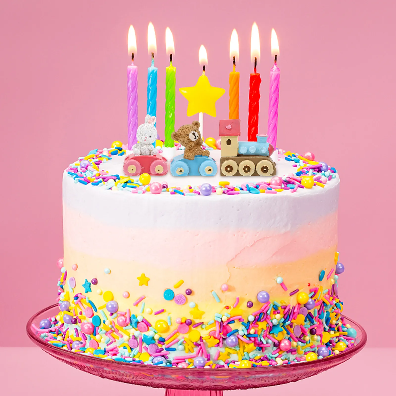 

1 шт. декоративное украшение для торта из смолы с креативным дизайном в виде медведя, кролика и поезда, идеально подходит для украшения праздничных тортов и сувениров для вечеринок.