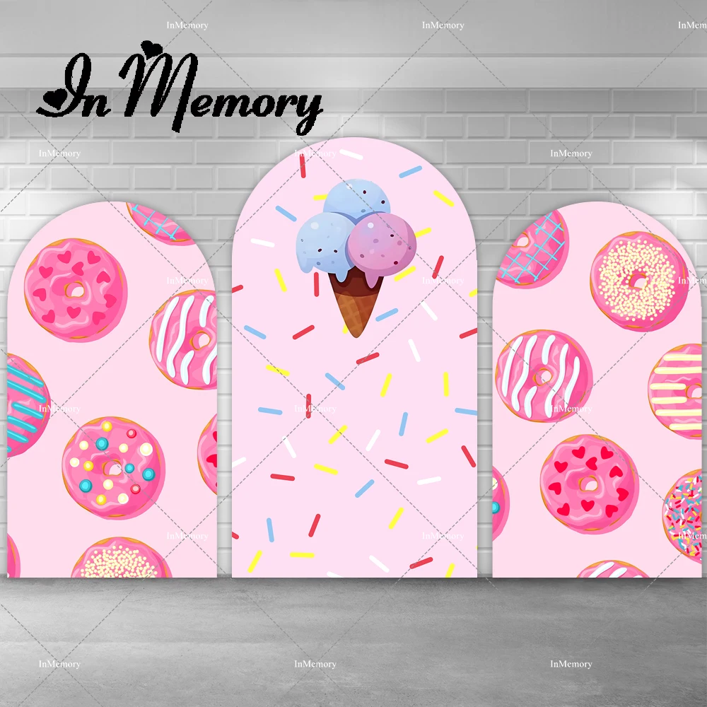 Pink Donuts Ice Cream Candyland Girls Birthday Party Arch Backdrop Cover Chiara Wall Background Dessert Table Banner