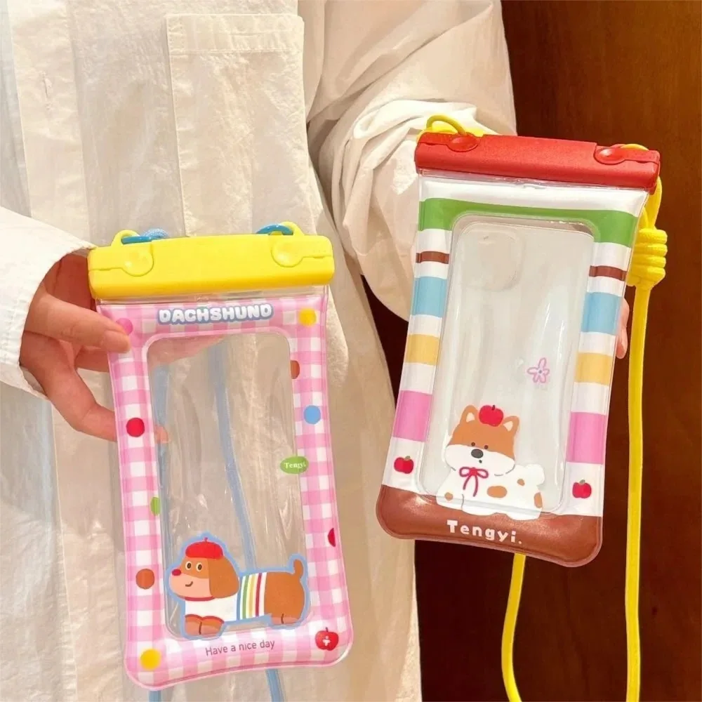 لطيف الكرتون مقاوم للماء حقيبة الهاتف وسادة هوائية عائمة شفافة العائمة الهاتف غطاء جاف بولي كلوريد الفينيل حبل معلق السباحة كيس التخزين