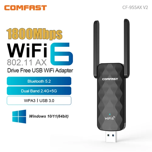 Imagen 2 del producto Comfast WiFi7 adaptador WIFI USB de tres bandas 6500Mbps 2,4/5/6GHz 2*4 dbi tarjeta de red para juegos/transmisión USB3.0 sin unidad Win10/11