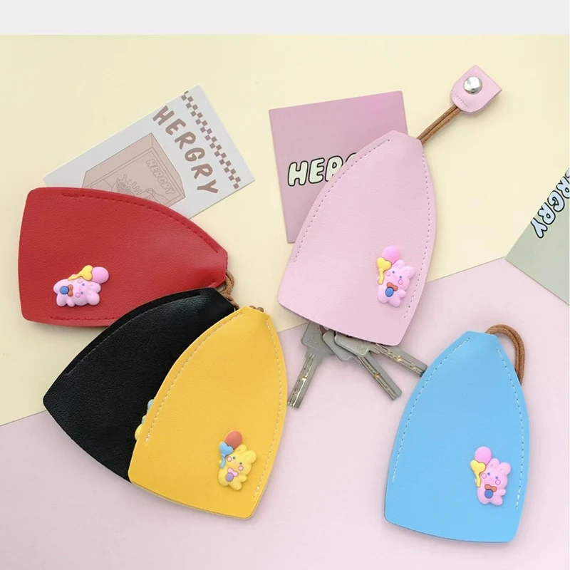 Creative Pull Out Key Sleeve Large Capacity Keychain Cute Pouch Keychain Organizer Cartoon Animal PU Leather Car Key Case Holder
