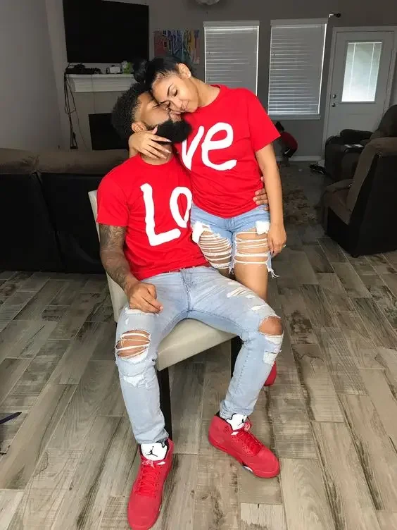 Funny Tee Clothes Valentine Lovers Gifts White Red LO VE Print Couple Tshirt for Wife and Husband Men Women Clothes