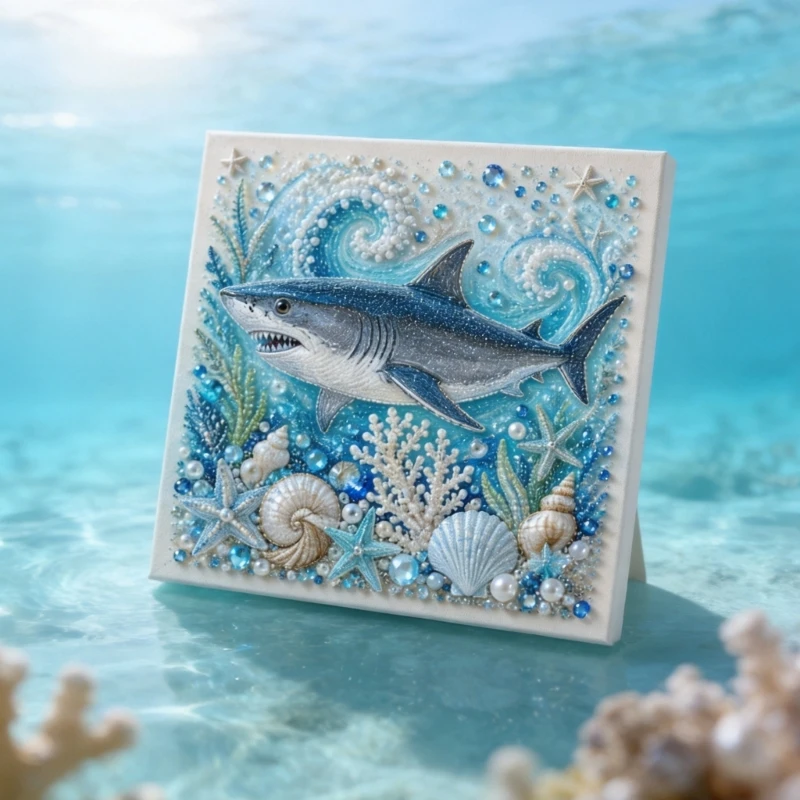77HD Ocean Theme DIY Pearls Art Craft Kits with Framed Canvas, Bead Pen and Sorting Tray for Creative Craft Activity