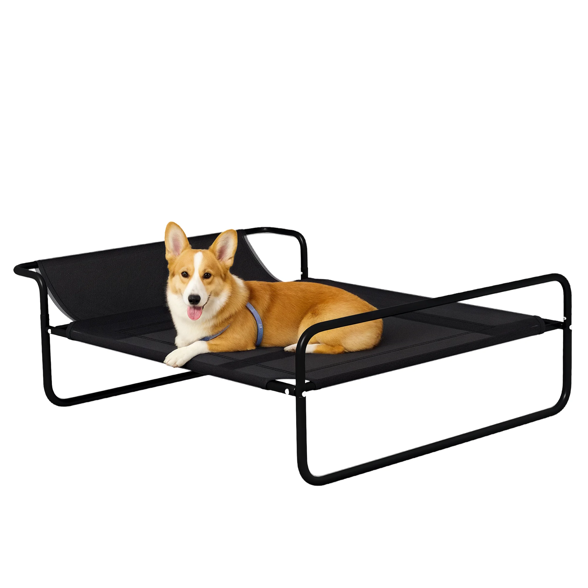 Lit surélevé pour chien Pawhut, rafraîchissant et respirant, 91x69x29 cm, en mesh Textilene, avec appui-tête incliné, noir