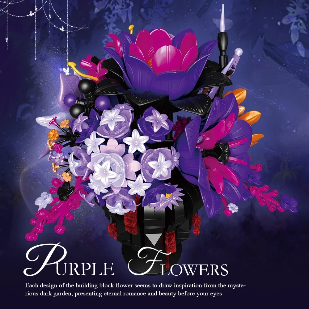 947 قطعة باقة زهور رومانسية اللبنات الحفاظ على الزهور زهرية نموذج الطوب سطح المكتب الديكور الاطفال لتقوم بها بنفسك اللعب هدية عيد #2