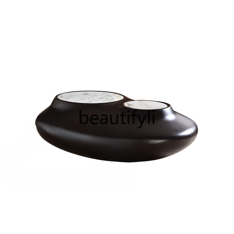 

Italian minimalist personality black and white oval natural marble coffee table living room villa special-shaped coffee table