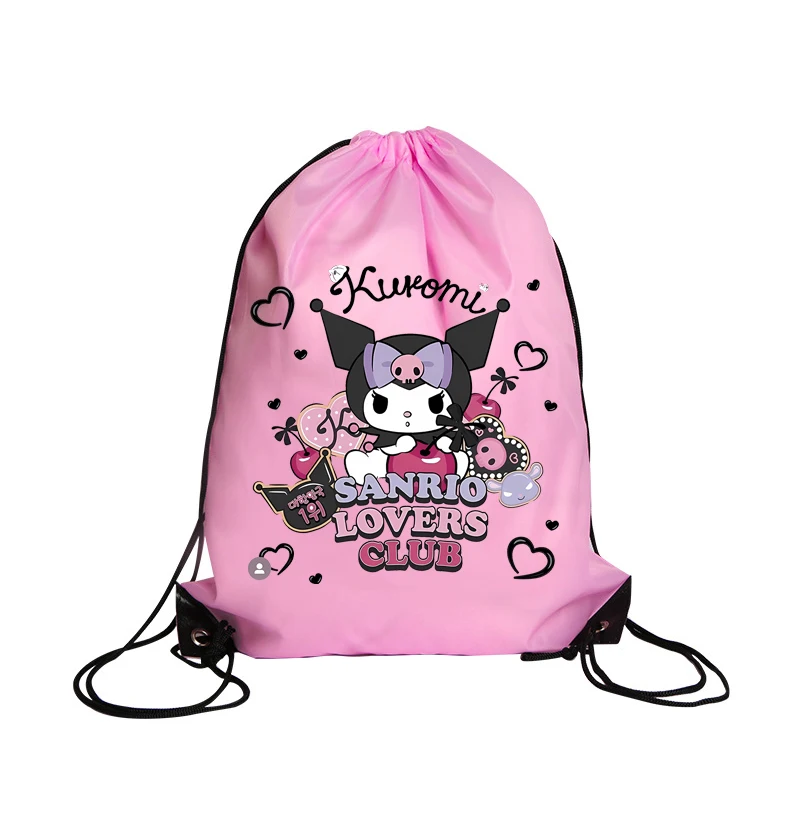 Sanrio Kuromi Emote Polyester Drawstring Gifts Bag Pocket Backpack Bags Cute Anime Storage Xmas Bag Travel Bag Kid Birthday Gift