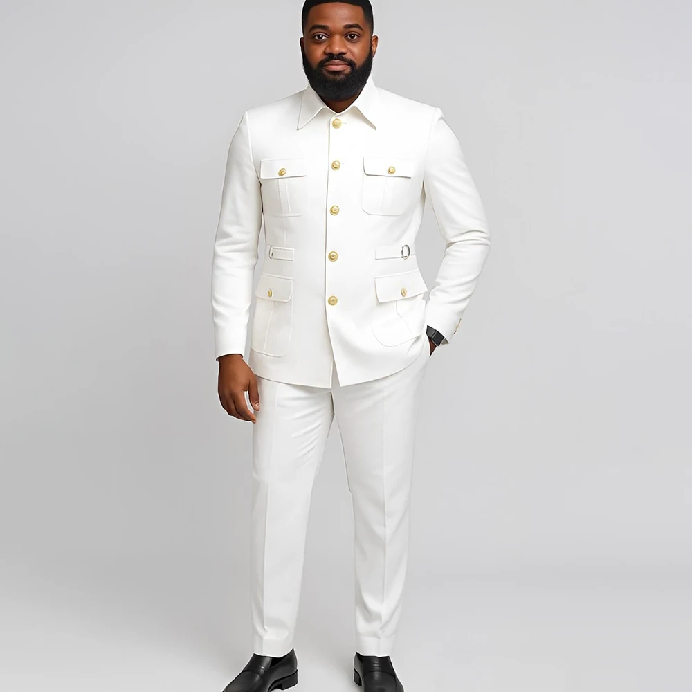 

White Suits for Men Customzied Single Breasted Stand Lapel Slim Fit Blazer Luxury Customzied Safari Outfits Clothing Costume
