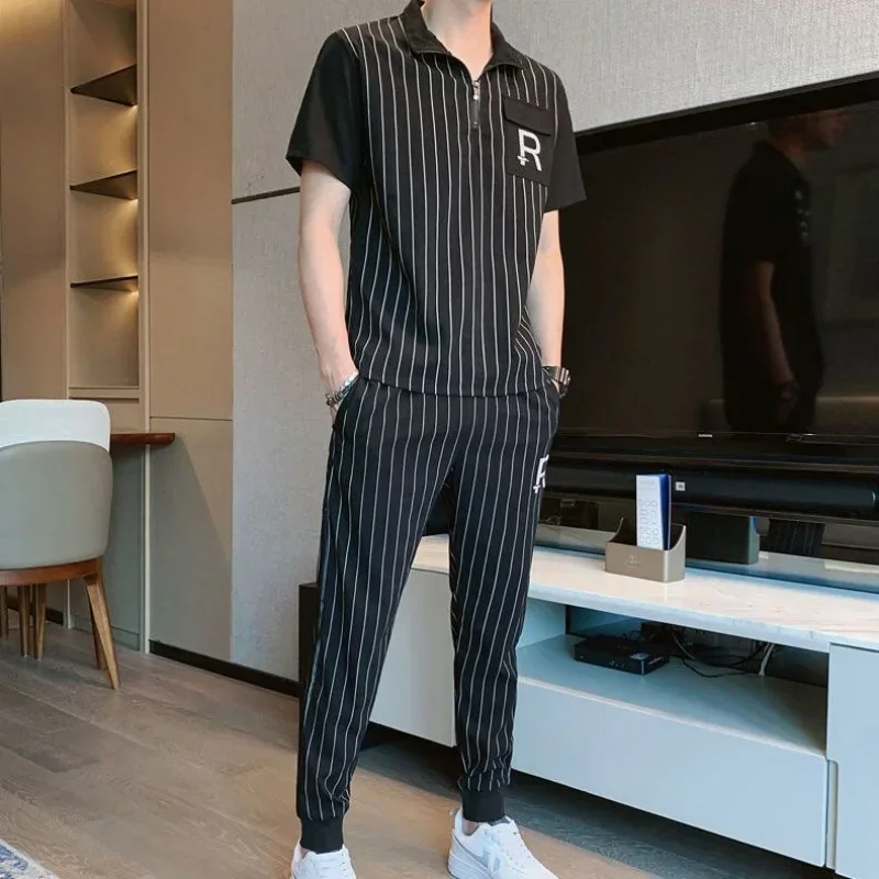 Sports Suits Sweatshirt Male T Shirt Stripe Tracksuit High Quality Pants Sets Sweatpants Top White Clothes for Men Jogging Chic